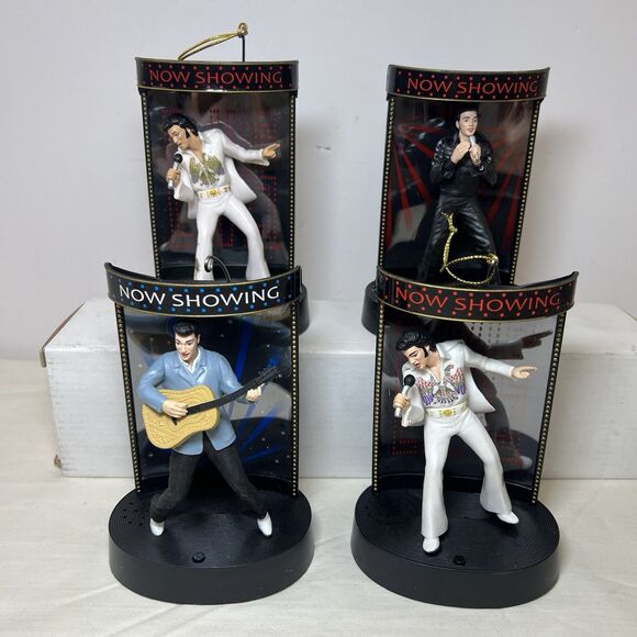 4 Vintage Now Showing Elvis Presley Lighted Musical Xmas Ornaments Works - Picture 1 of 13